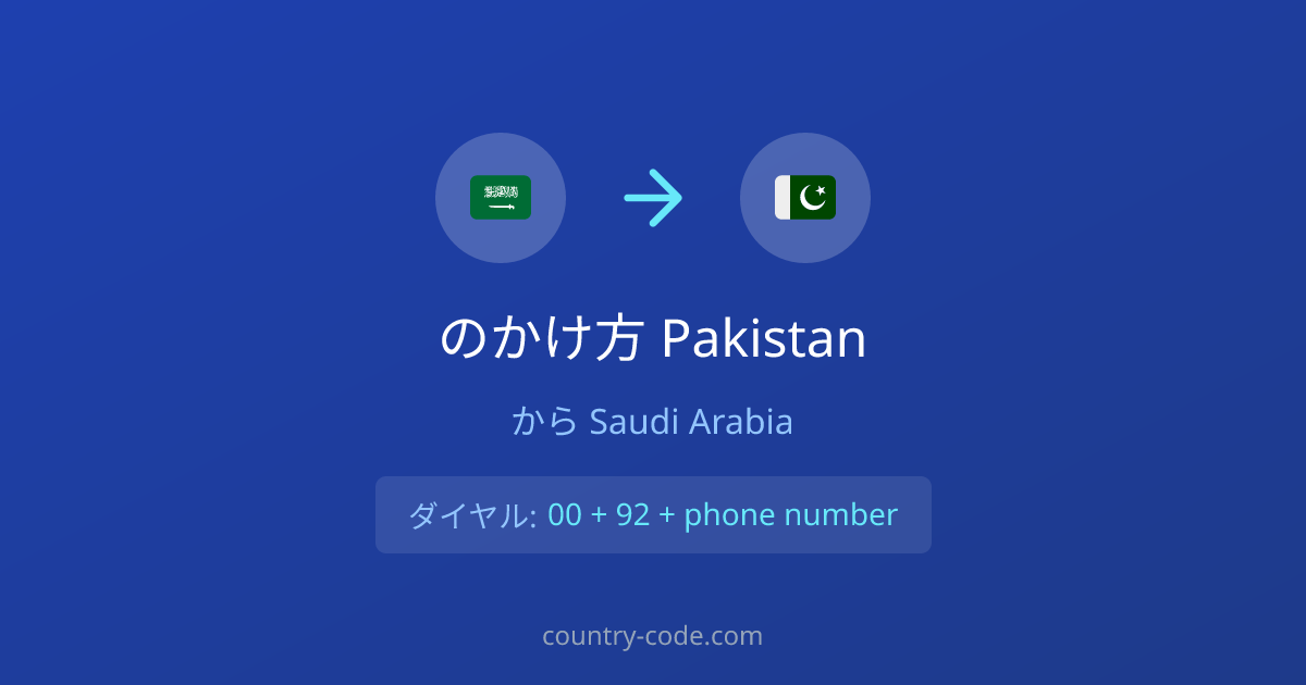Saudi ArabiaからPakistanへの国際ダイヤル形式 Saudi ArabiaからPakistanへの国際電話のかけ方ダイヤル図