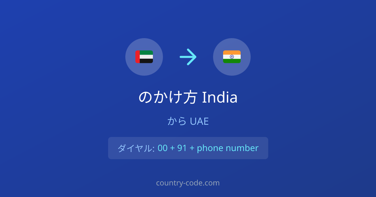 United Arab EmiratesからIndiaへの国際ダイヤル形式 United Arab EmiratesからIndiaへの国際電話のかけ方ダイヤル図